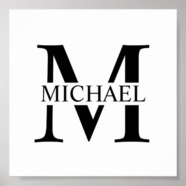 White Personalised Monogram and Name Poster (Front)