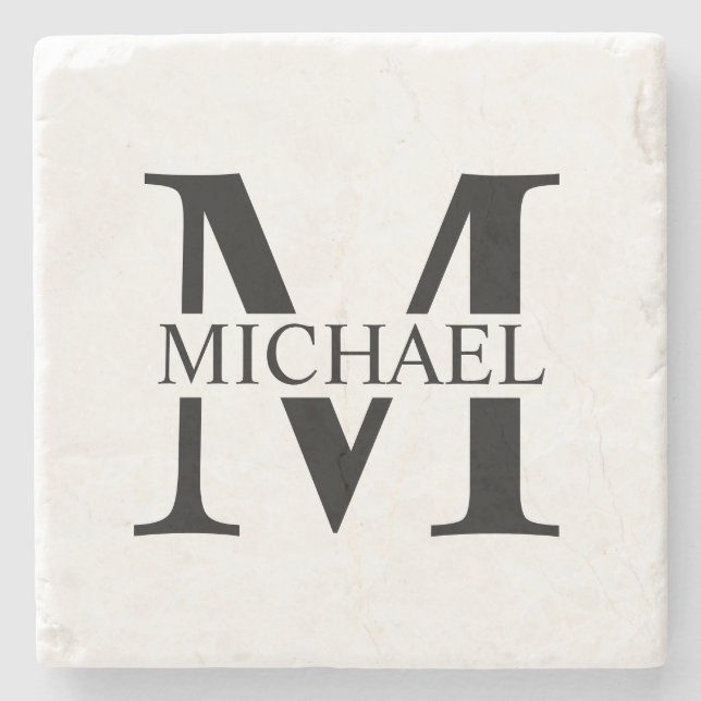 White Personalised Monogram and Name Stone Coaster (Front)