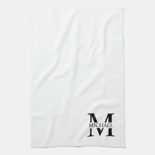 White Personalised Monogram and Name Tea Towel