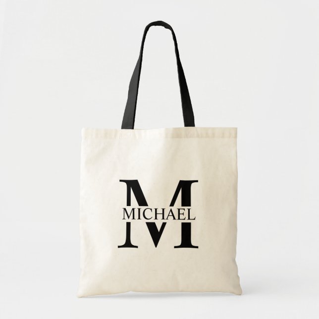 White Personalised Monogram and Name Tote Bag (Front)
