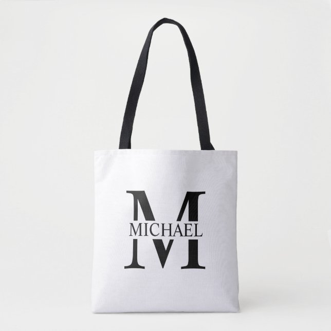 White Personalised Monogram and Name Tote Bag (Front)