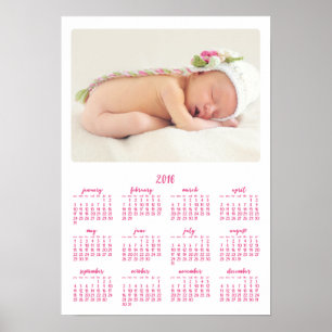 White Personalised Poster Yearly Calendar 2016