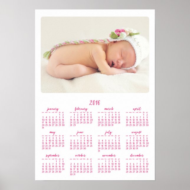White Personalised Poster Yearly Calendar 2016 (Front)