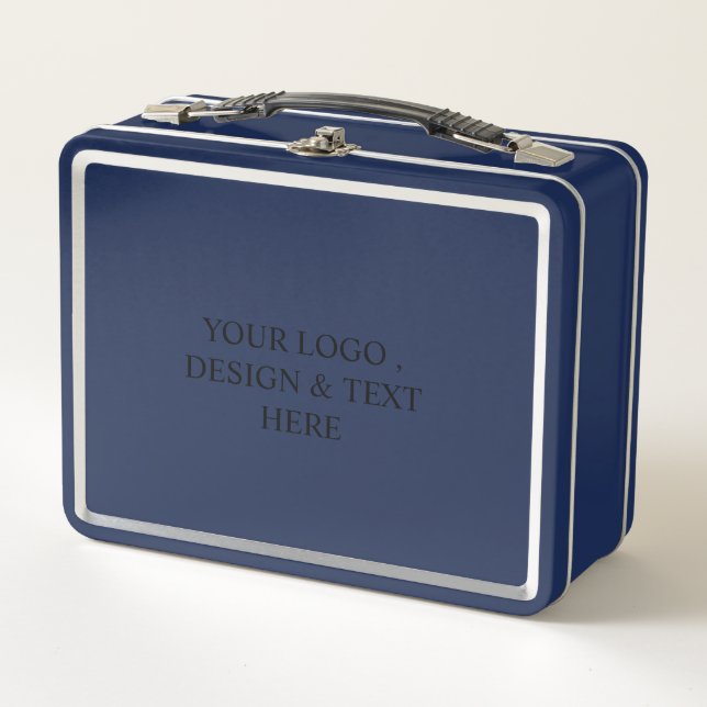 White Personalized – Your Logo & Text Here Metal Lunch Box (Front)