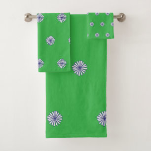 White Petals Green Gift Home Decor Bath Towel Set