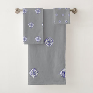 White Petals Grey Gift Home Decor Bath Towel Set