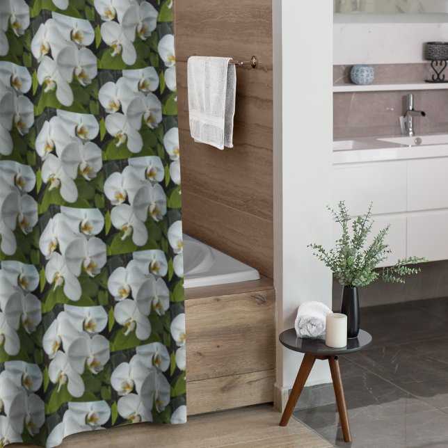 White Phalaenopsis Orchids Floral Pattern Shower C Curtain (In Situ Bathroom)