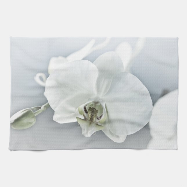 White Phaleonopsis Orchid Tea Towel (Horizontal)