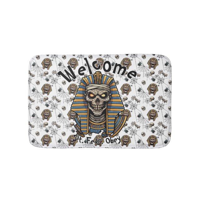 🤍 White Pharaoh Mummy Doormat 🎃👑 Bath Mat (Front)