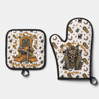 🤍 White Pharaoh Mummy Oven Mitts 🎃🔥 Oven Mitt & Pot Holder Set
