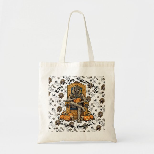 🤍 White Pharaoh Mummy Tote Bag 👑🎃 (Front)