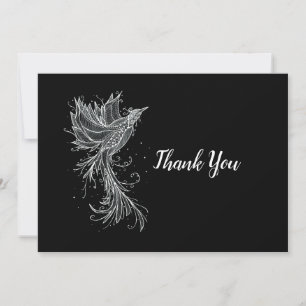 White Phoenix on Black Thank You Card
