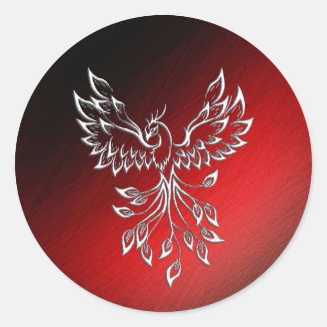 White Phoenix Rises Red n Black Ashes Classic Round Sticker (Front)