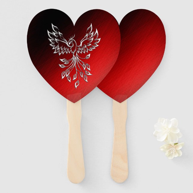 White Phoenix Rises Red n Black Ashes Hand Fan (Front and Back)