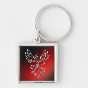 White Phoenix Rises Red n Black Ashes Key Ring