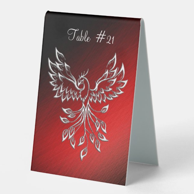 White Phoenix Rises Red n Black Ashes Table Number (Front)