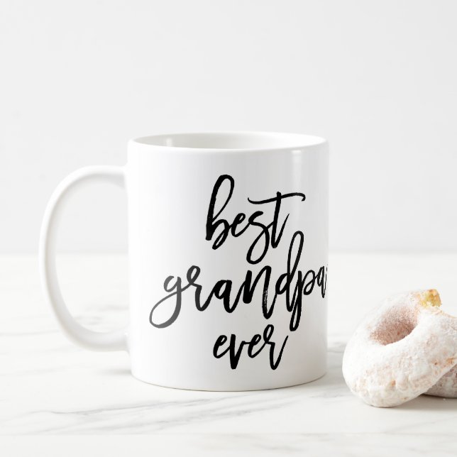 White Photo Best Grandpa Ever Handwritten Script Coffee Mug (With Donut)