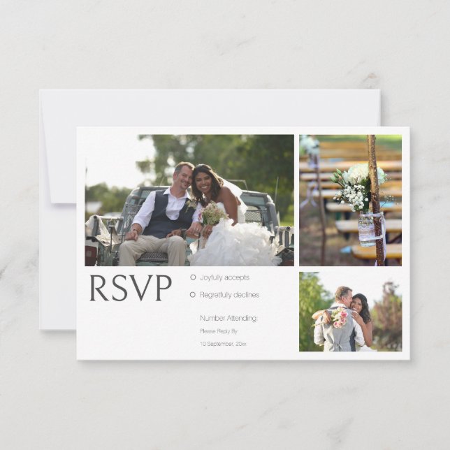 White Photo Collage Wedding RSVP Cards (Front)