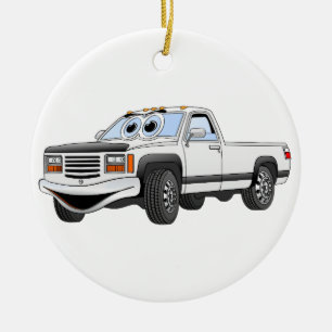 White Pick Up Truck Cartoon Ceramic Ornament