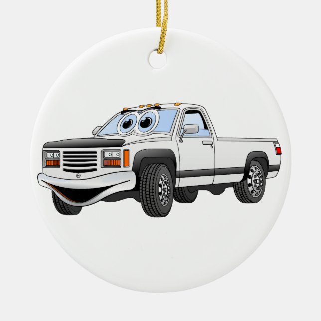 White Pick Up Truck Cartoon Ceramic Ornament (Front)