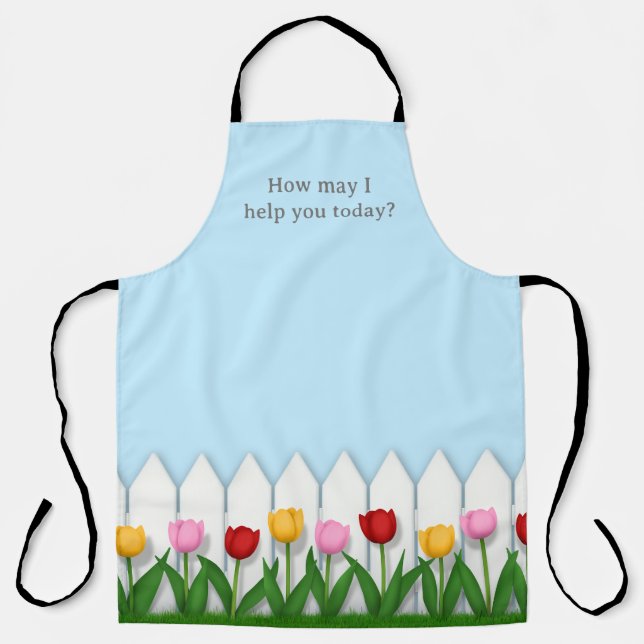 White Picket Fence Flower Garden Large Apron (Front)
