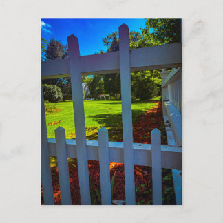 White Picket Fence Looking into Sunny Yard Postcard