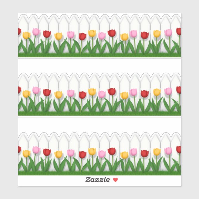 White Picket Fence With Colourful Tulips (Sheet)