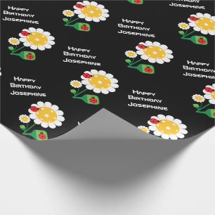 White pickleball daisies with custom name wrapping paper