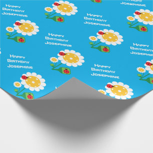 White pickleball daisies with custom name wrapping paper