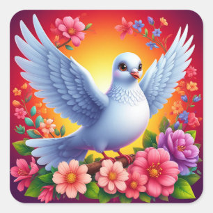 🕊️ White Pigeon Flower Sticker Peaceful Bird Art