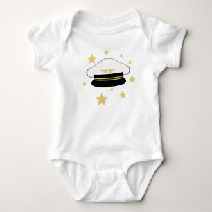 White pilot hat, gold stars, flight aviator T-Shir Baby Bodysuit