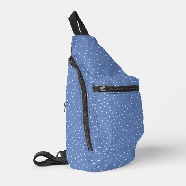 White Pin Dots On Blue Sling Bag (Left Corner)