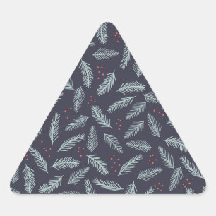 White Pine Boughs Feathers Holly Berries Christmas Triangle Sticker