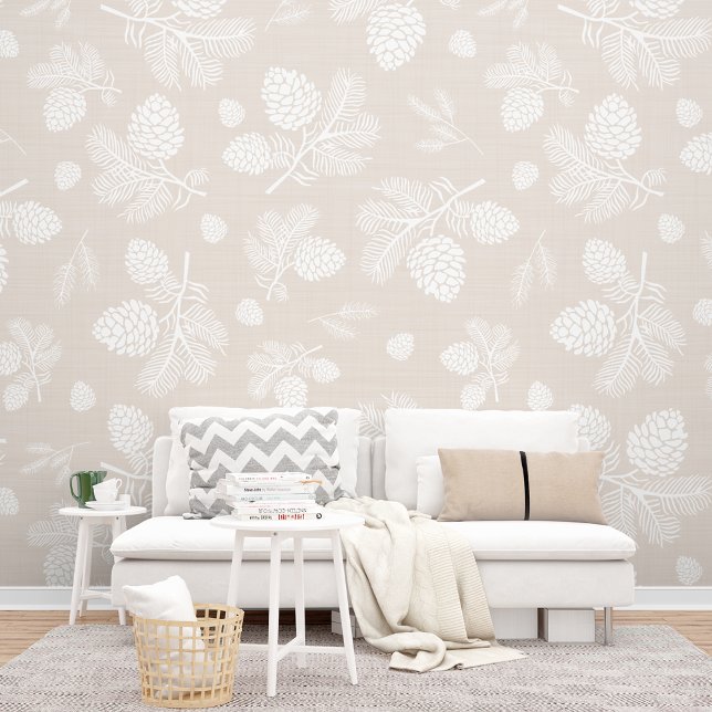White Pine Cone Beige Pattern Peel and Stick Wallpaper (Creator Uploaded)