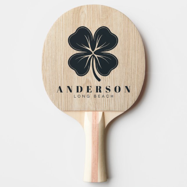 White Pine Four Leaf Clover with Name Ping Pong Paddle (Front)
