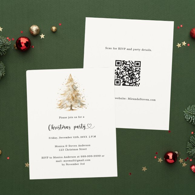 White pine tree snow QR Christmas Party invitation (Creator Uploaded)