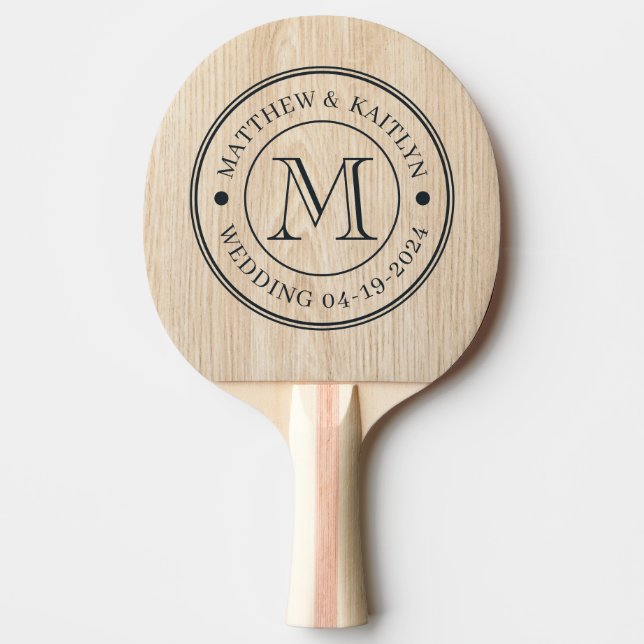White Pine Wedding Monogram Ping Pong Paddle (Front)