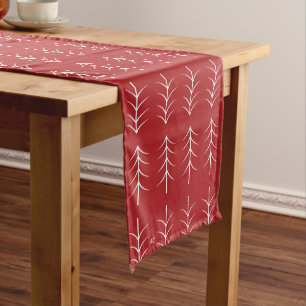 White Pines Pattern Red Christmas Table Runner