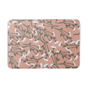 White Pink and Green Floral Pattern  Bath Mat