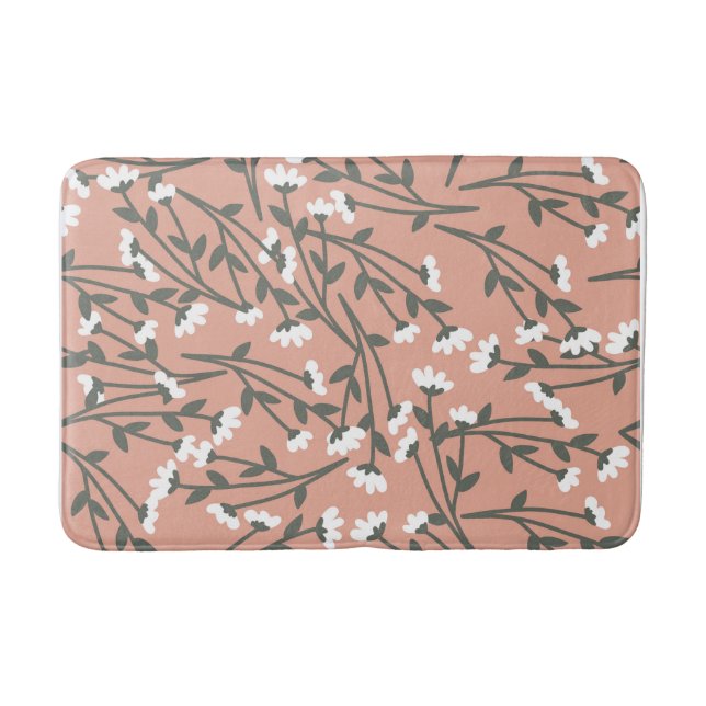 White Pink and Green Floral Pattern  Bath Mat (Front)