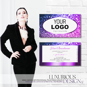 White Pink and Purple Glitter Logo Professional Bu Business Card
