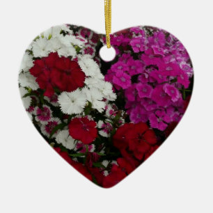 White, Pink and Red Dianthus Floral Ceramic Tree Decoration