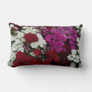 White, Pink and Red Dianthus Floral Lumbar Cushion