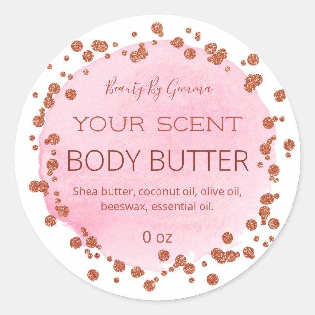 White Pink And Rose Gold Dots Body Butter Labels (Front)