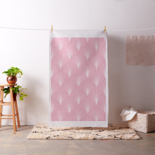 White & pink Art-Deco geometric pattern Fabric