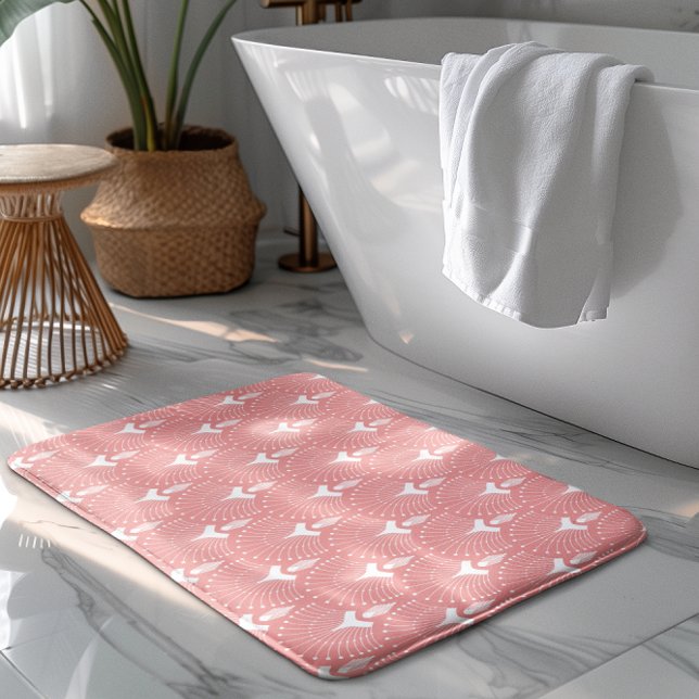 White & pink art-deco pattern bath mat (Creator Uploaded)