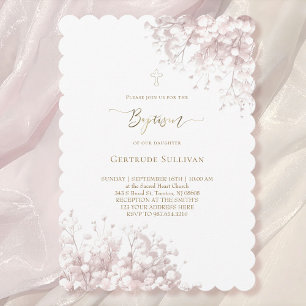 white pink baby's breath flowers Baptism Invitation