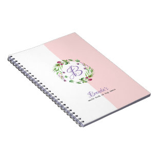 White & Pink Background With Floral Wreath Notebook