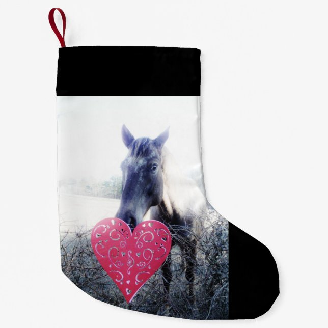 white pink black / horse & heart Christmas Horse Small Christmas Stocking (Front)