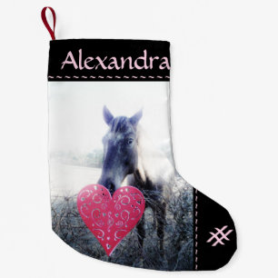 white pink black / horse & heart Christmas Horse Small Christmas Stocking